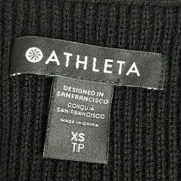 V-Neck Sweater Merino Wool Blend ATHLETA Hanover Refined Relaxed Fit Black Sz XS - Picture 11 of 14